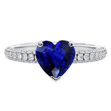 Afbeelding in Gallery-weergave laden, Gouden blauwe saffier edelsteen ring 4 karaat meerdere rijen pave set diamanten - harrychadent.nl