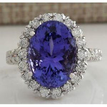 Afbeelding in Gallery-weergave laden, Grote tanzaniet en diamanten 18 karaat trouwring wit goud 14K - harrychadent.nl