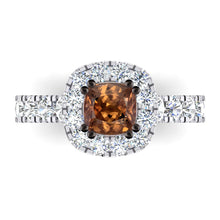 Afbeelding in Gallery-weergave laden, Halo Bruine Diamanten Ring Kussen Geslepen Dames Sieraden