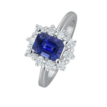 Afbeelding in Gallery-weergave laden, Halo Diamond smaragd ceylon saffier verlovingsring 8,20 karaat - harrychadent.nl