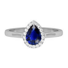 Afbeelding in Gallery-weergave laden, Halo Pear Diepblauwe Saffier Ring Wit Goud 3 Karaat Sieraden - harrychadent.nl