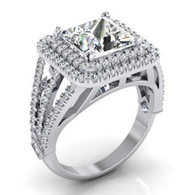Afbeelding in Gallery-weergave laden, Halo diamanten verlovingsring 6 karaat gespleten schacht wit goud 14K - harrychadent.nl