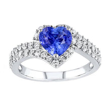 Afbeelding in Gallery-weergave laden, Halo hart lichtblauwe saffier ring dubbele schacht diamanten 4 karaat - harrychadent.nl