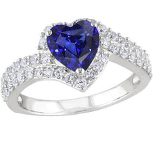 Afbeelding in Gallery-weergave laden, Halo hart natuurlijke blauwe saffier ring 4 karaat diamanten