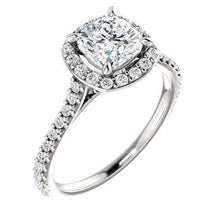 Afbeelding in Gallery-weergave laden, Halo kussen van 1,35 ct en ronde diamanten trouwringband 14K witgoud - harrychadent.nl