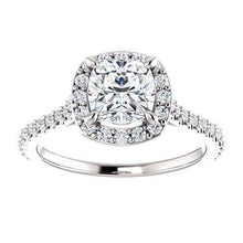 Afbeelding in Gallery-weergave laden, Halo kussen van 1,35 ct en ronde diamanten trouwringband 14K witgoud - harrychadent.nl