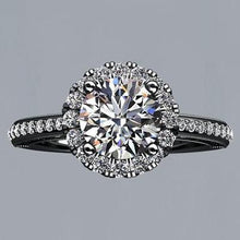 Afbeelding in Gallery-weergave laden, Halo-verlovingsring met diamanten bloemstijl 2,75 karaat zwart goud 14K - harrychadent.nl