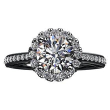 Afbeelding in Gallery-weergave laden, Halo-verlovingsring met diamanten bloemstijl 2,75 karaat zwart goud 14K - harrychadent.nl
