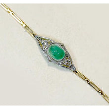 Afbeelding in Gallery-weergave laden, Jade Cobochon armband met diamanten 6,50 Ct tweekleurig goud 14K