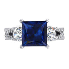Afbeelding in Gallery-weergave laden, Koningsblauwe Saffier Diamanten Ring 5,50 Ct Prinses Geslepen Goud 14K