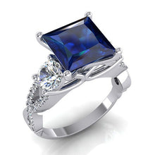 Afbeelding in Gallery-weergave laden, Koningsblauwe Saffier Diamanten Ring 5,50 Ct Prinses Geslepen Goud 14K