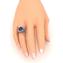 Afbeelding in Gallery-weergave laden, Halo Kussen Tanzanite Diamanten Ring Gespleten Schacht