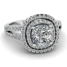 Afbeelding in Gallery-weergave laden, Kussen geslepen met ronde diamanten ring 3.50 karaat 14K witgoud - harrychadent.nl