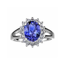 Afbeelding in Gallery-weergave laden, Ovaal geslepen 22,75 karaat tanzaniet met diamanten ring wit goud 14k - harrychadent.nl