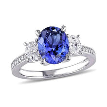 Afbeelding in Gallery-weergave laden, Ovaal geslepen 4,50 ct. Tanzaniet met diamanten 3 stenen stijl ring 14K - harrychadent.nl