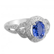 Afbeelding in Gallery-weergave laden, Ovaal geslepen Sri Lanka saffier en diamanten ring wit goud 14K 3 Ct - harrychadent.nl