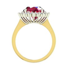 Afbeelding in Gallery-weergave laden, Ovale Birma Ruby diamanten Flower Style Ring 10,50 karaat tweekleurig goud - harrychadent.nl