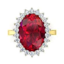 Afbeelding in Gallery-weergave laden, Ovale Birma Ruby diamanten Flower Style Ring 10,50 karaat tweekleurig goud - harrychadent.nl