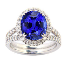 Afbeelding in Gallery-weergave laden, Ovale Sapphire Halo Trouwring Set Pave Split Shank 5 Karaat Goud - harrychadent.nl