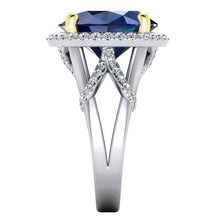 Afbeelding in Gallery-weergave laden, Ovale blauwe saffier en ronde geslepen diamanten edelsteen ring 7.81 karaat