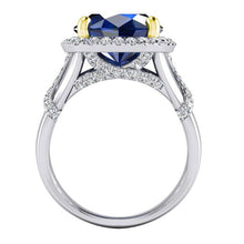 Afbeelding in Gallery-weergave laden, Ovale blauwe saffier en ronde geslepen diamanten edelsteen ring 7.81 karaat