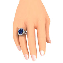 Afbeelding in Gallery-weergave laden, Ovale blauwe saffier en ronde geslepen diamanten edelsteen ring 7.81 karaat