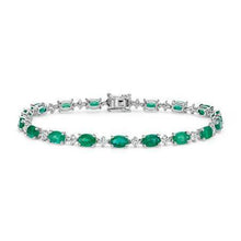 Afbeelding in Gallery-weergave laden, Ovale groene smaragd en ronde diamanten tennisarmband 15.25 karaat sieraden