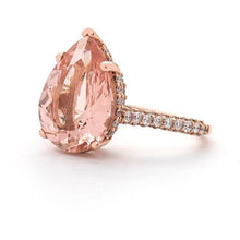 Afbeelding in Gallery-weergave laden, Peer geslepen Morganite en diamanten 9,25 ct trouwring rosé goud 14K - harrychadent.nl
