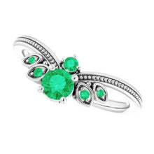 Afbeelding in Gallery-weergave laden, Ring 1 karaat Colombiaanse groene smaragd Milgrain sieraden Nieuw - harrychadent.nl