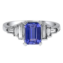 Afbeelding in Gallery-weergave laden, Ring met diamanten smaragdblauwe saffier met baguette-accenten 3 karaat - harrychadent.nl
