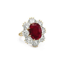 Afbeelding in Gallery-weergave laden, Rode Robijn Met Diamanten 3 Karaats Verlovingsring 14K Geel Goud - harrychadent.nl