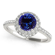 Afbeelding in Gallery-weergave laden, Ronde briljant geslepen 6.75 ct tanzaniet en diamanten ring goud wit - harrychadent.nl
