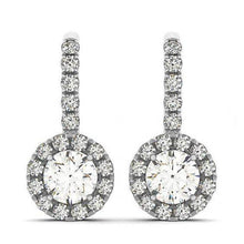 Afbeelding in Gallery-weergave laden, Ronde diamanten 2.50 Karaat Halo Dangle Oorbellen Wit Goud 14K - harrychadent.nl