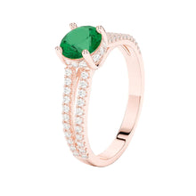 Afbeelding in Gallery-weergave laden, Ronde verborgen Halo groene smaragd & diamanten verlovingsring