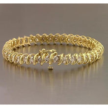 Afbeelding in Gallery-weergave laden, Ronde Echt Diamanten Tennisarmband 4 Karaat Geel Goud 14K F Vs1
