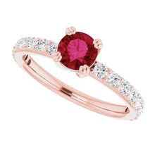 Afbeelding in Gallery-weergave laden, Rose Gold 14K 2,50 karaat vier riek diamanten ronde Ruby Ring - harrychadent.nl