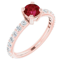 Afbeelding in Gallery-weergave laden, Rose Gold 14K 2,50 karaat vier riek diamanten ronde Ruby Ring - harrychadent.nl
