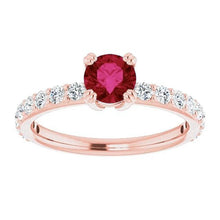 Afbeelding in Gallery-weergave laden, Rose Gold 14K 2,50 karaat vier riek diamanten ronde Ruby Ring - harrychadent.nl