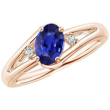 Afbeelding in Gallery-weergave laden, Rose goud 3 stenen trouwring 2,25 karaat ovale blauwe saffier sieraden - harrychadent.nl