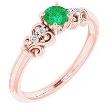 Afbeelding in Gallery-weergave laden, Roségouden 14K diamanten ronde groene smaragd ring 1,40 karaat - harrychadent.nl