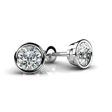 Afbeelding in Gallery-weergave laden, Solitaire Ronde Diamond Stud Earring Bezel Set 2 karaats witgoud 14K - harrychadent.nl