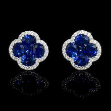 Afbeelding in Gallery-weergave laden, Sri Lanka Sapphire Diamant Cluster Dames gouden oorbel 4.45 karaat - harrychadent.nl