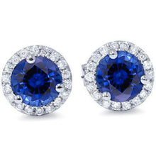 Afbeelding in Gallery-weergave laden, Sri Lankaanse saffier ronde geslepen Halo Diamond Stud Earring 3,60 karaat - harrychadent.nl