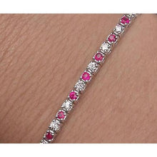 Afbeelding in Gallery-weergave laden, Tennisarmband Diamond Pink Sapphire Prong Set 4 karaat witgoud - harrychadent.nl