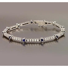 Afbeelding in Gallery-weergave laden, Tennisarmband blauwe saffier en diamant 8,40 karaat witgoud 14K - harrychadent.nl