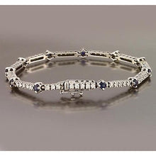 Afbeelding in Gallery-weergave laden, Tennisarmband blauwe saffier en diamant 8,40 karaat witgoud 14K - harrychadent.nl