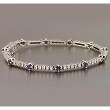 Afbeelding in Gallery-weergave laden, Tennisarmband blauwe saffier en diamant 8,40 karaat witgoud 14K - harrychadent.nl