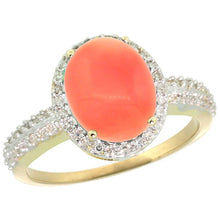 Afbeelding in Gallery-weergave laden, Trouwring 10.25 Ct Ovaal Koraal En Ronde Diamanten Goud Geel 14K - harrychadent.nl