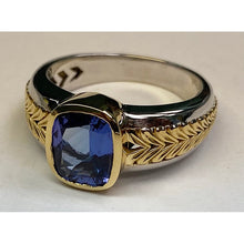 Afbeelding in Gallery-weergave laden, Tweekleurige Solitaire Tanzanite Ring Kussen Bezel Set 5,50 Karaat