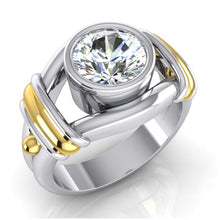 Afbeelding in Gallery-weergave laden, Tweekleurige diamanten solitaire herenring bezel set 2 karaat